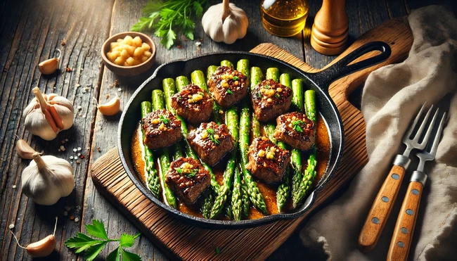 Image of Garlic Butter Steak Bites with Asparagus