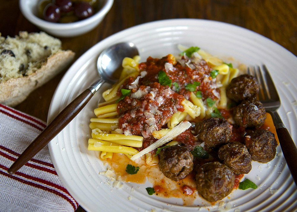 Pasta Alla Carrettiera with Bison Meatballs