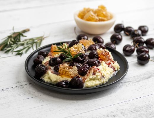 Image of Roasted Cherries with Mascarpone and Honeycomb