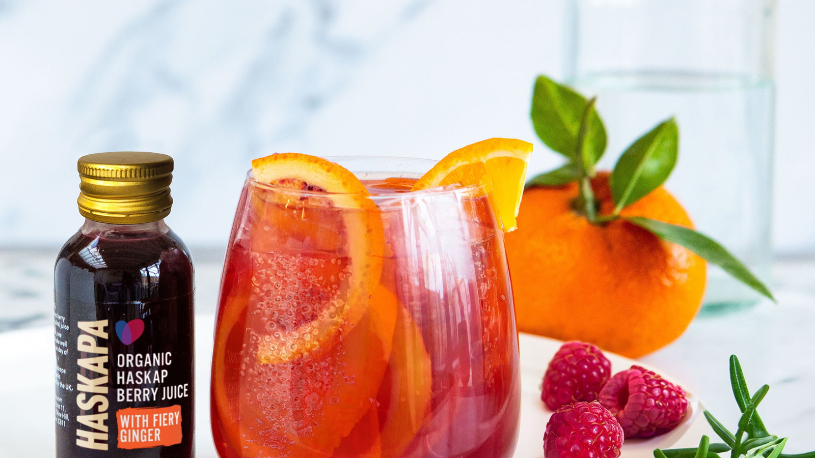 A haskap berry and raspberry sparkling mocktail