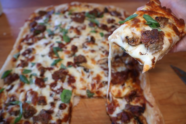 Image of Tomato Basil Sausage and Mushroom Pizza