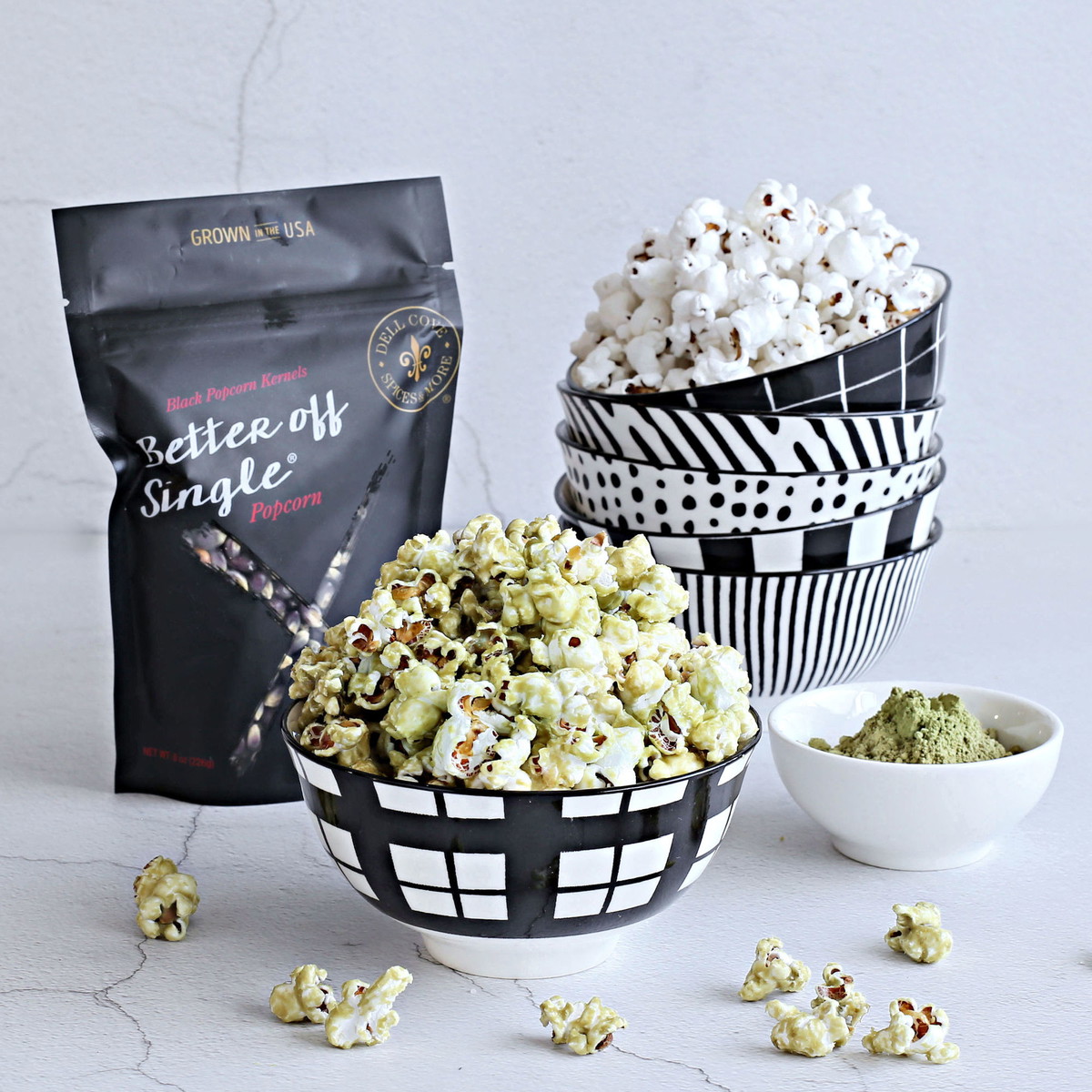 Spilling the Tea Popcorn (Matcha and White Chocolate Popcorn)