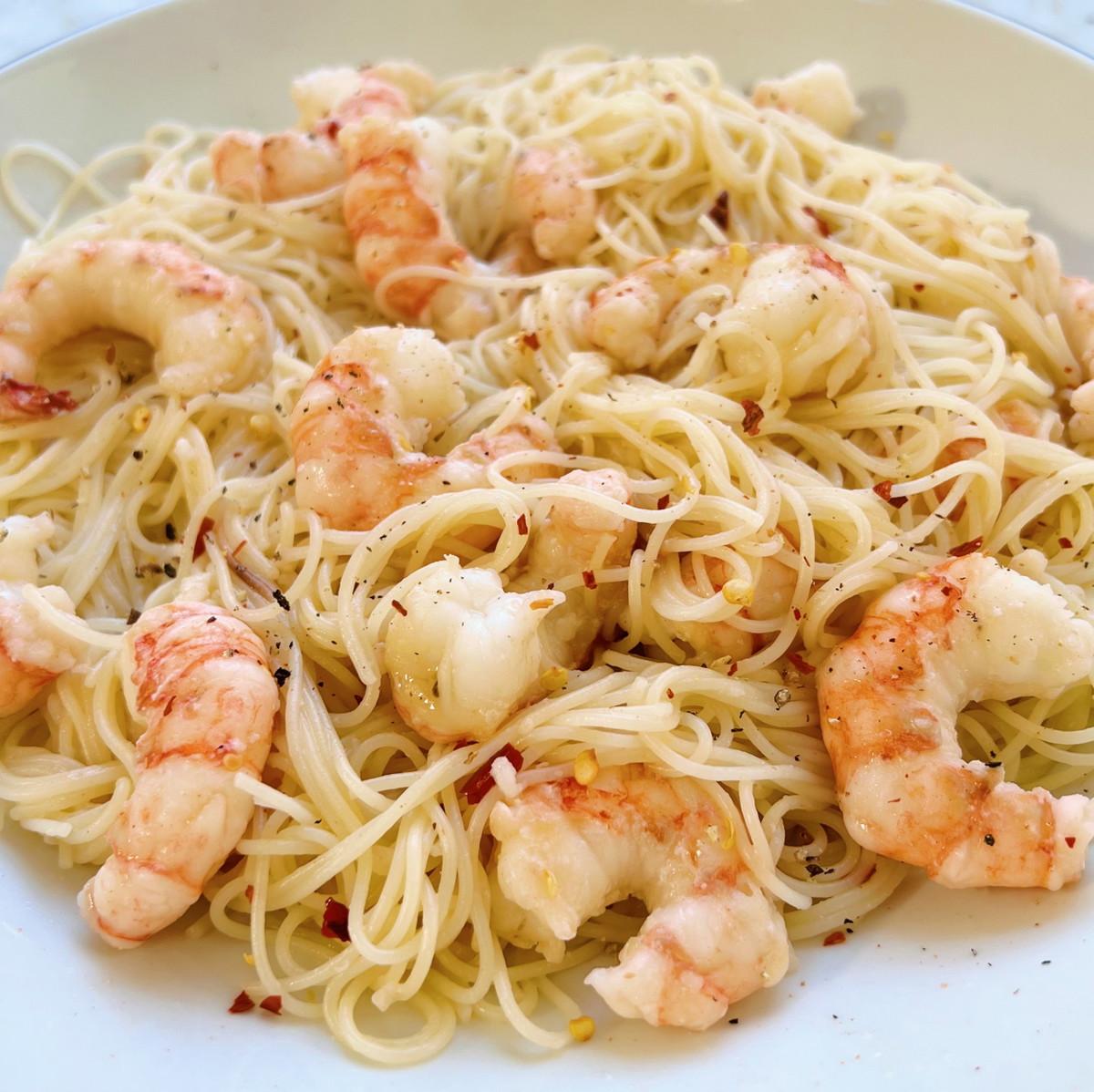 Spot Prawn Angel Hair Pasta with Lemon and Garlic 