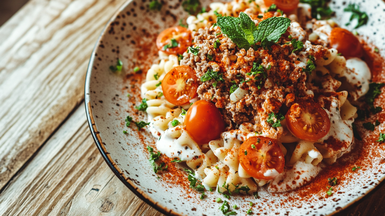 Image of Vegane Türkische Pasta (Yalanci Manti oder Yogurtlu Erist)