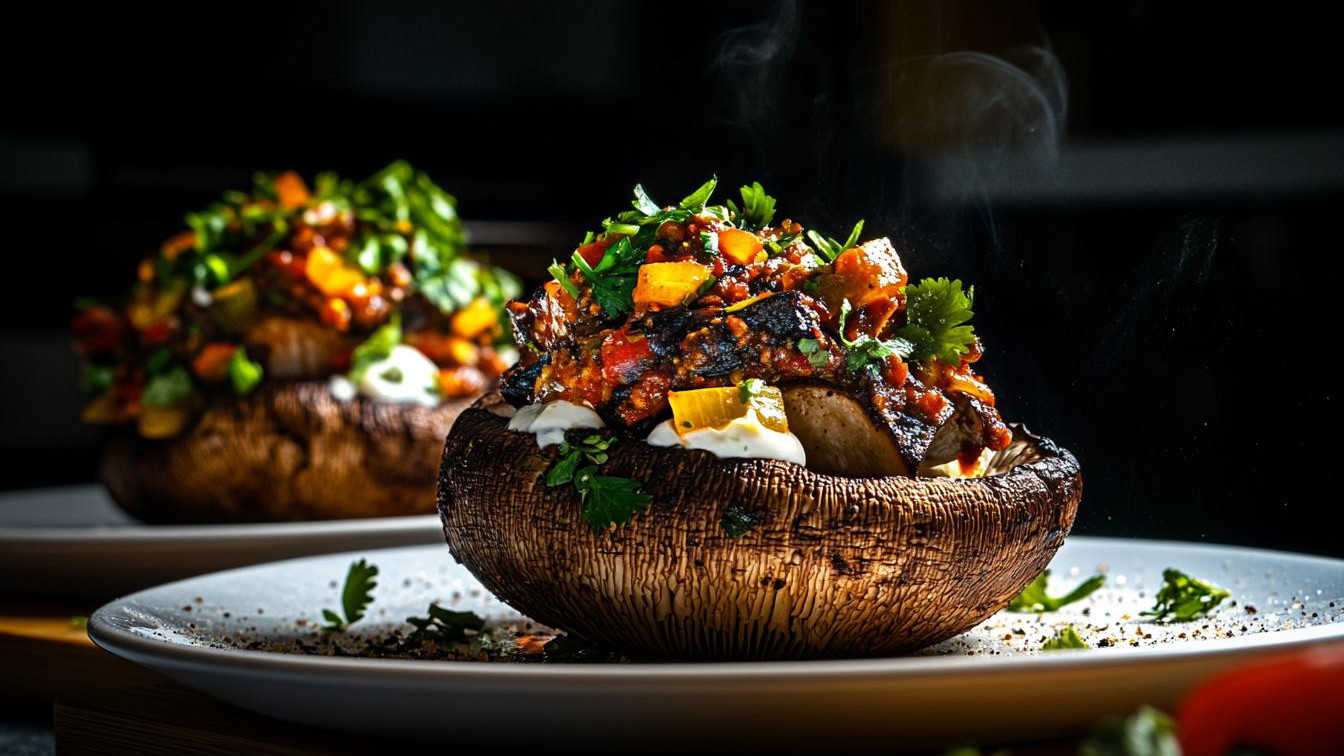 Image of Chili-Stuffed Portobello Mushroom Boats