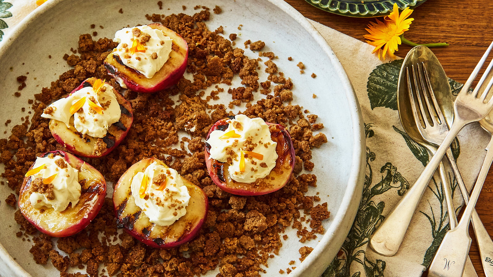 Image of Summer Herb Peaches with Gingerbread Crumb