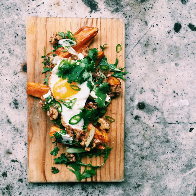 Image of Roasted Sweet Potato with a Crispy Fried Egg