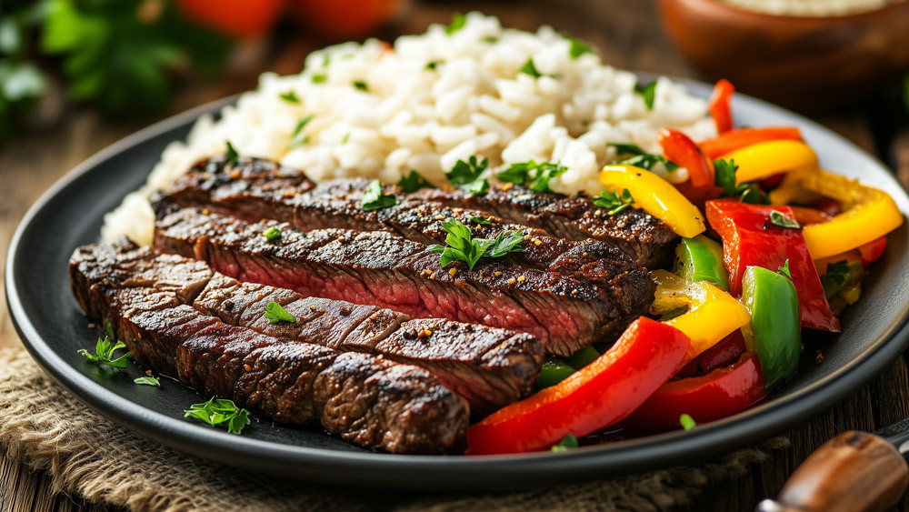 Image of Pepper Flank Steak with Sautéed Bell Peppers