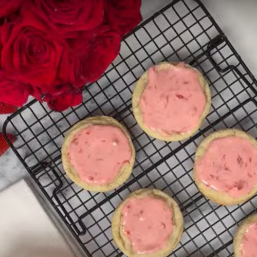 Image of Valentine's Day Sugar Cookies with Fresh Strawberry Frosting