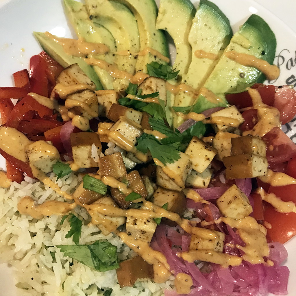 Smoked Tofu Burrito Bowl with Cilantro Lime Rice