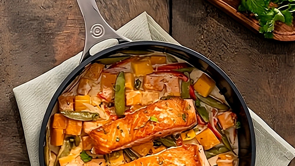 Image of Salmón al curry verde con leche de coco (receta en sartén)
