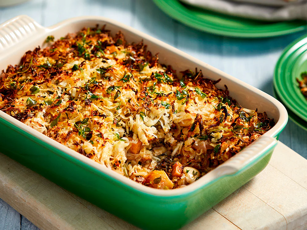 Kale, Walnut and Cheddar Rosti Pie
