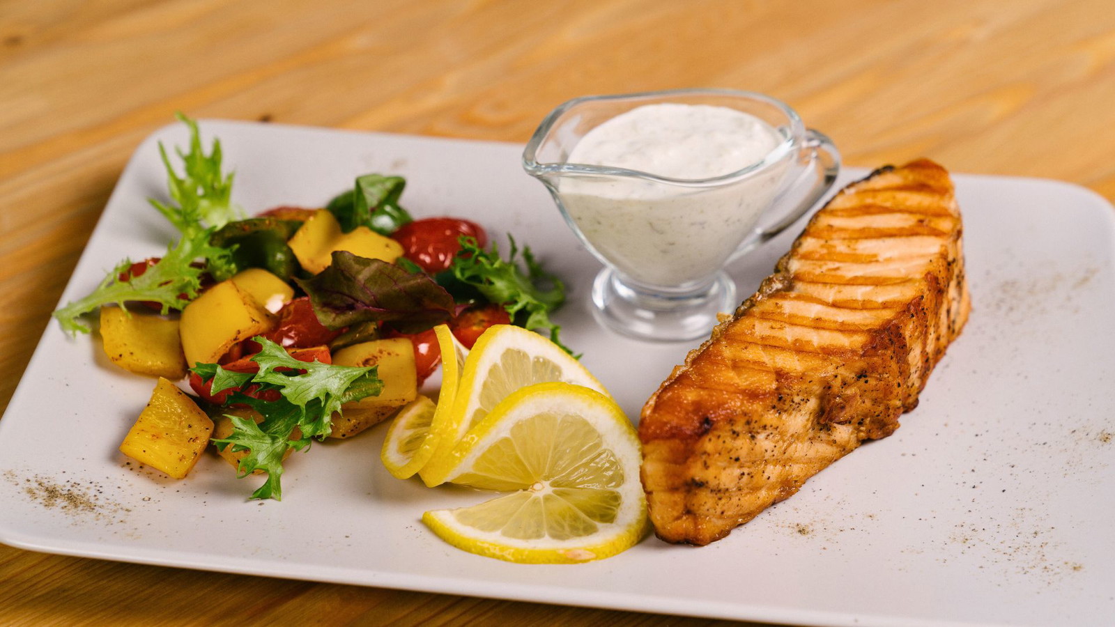 Image of Grilled Salmon with Greek Salad