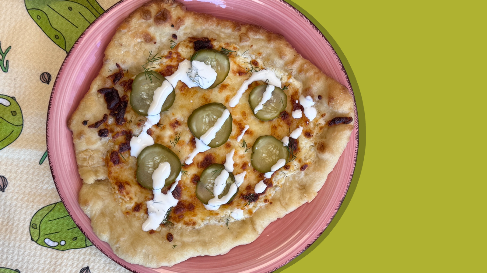 Image of Probiotic Garlic Pickle Pizza with Dill Aioli 