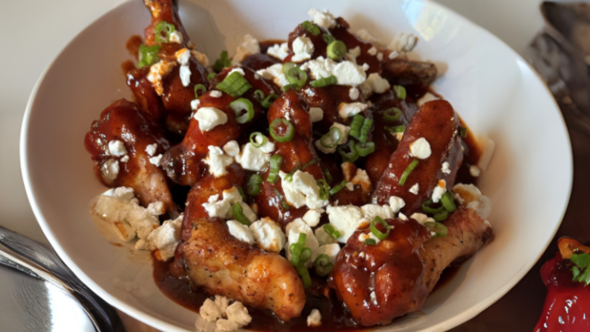 Image of Smoked Peach Bourbon Wings w/ Goat Cheese Crumbles