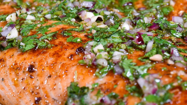 Grilled Salmon with Lemon Chimichurri Sauce by PlugNGrill Turbo E