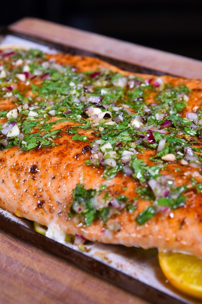 Grilled Salmon with Lemon Chimichurri Sauce