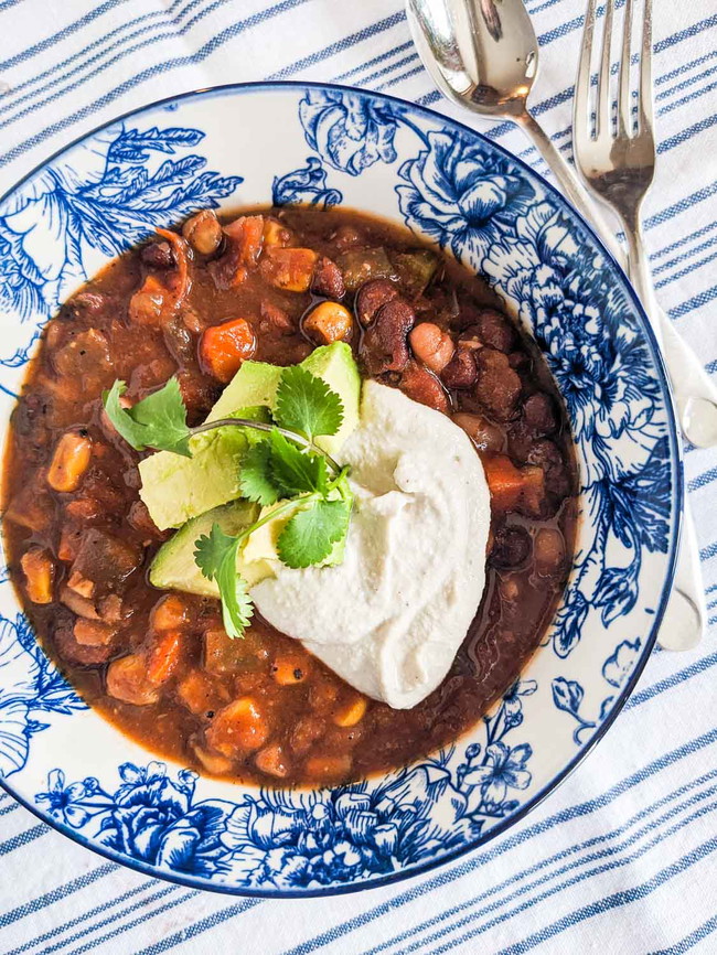 Image of Slow-Cooker Bean Chili with Cashew Cream