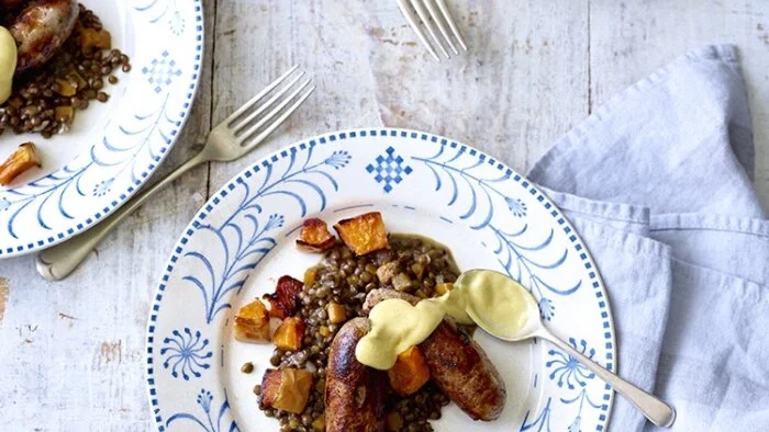 Image of Sausage & Puy Lentil Casserole With Roasted Butternut Squash