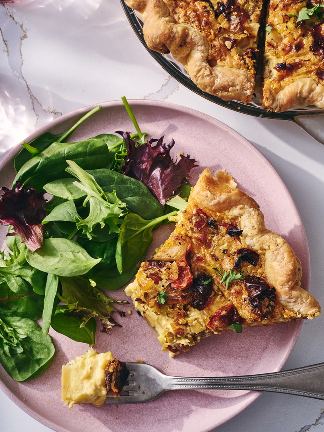 Image of Cabot Sharp Cheddar Tomato Leek Quiche with Sour Cream Bacon Crust