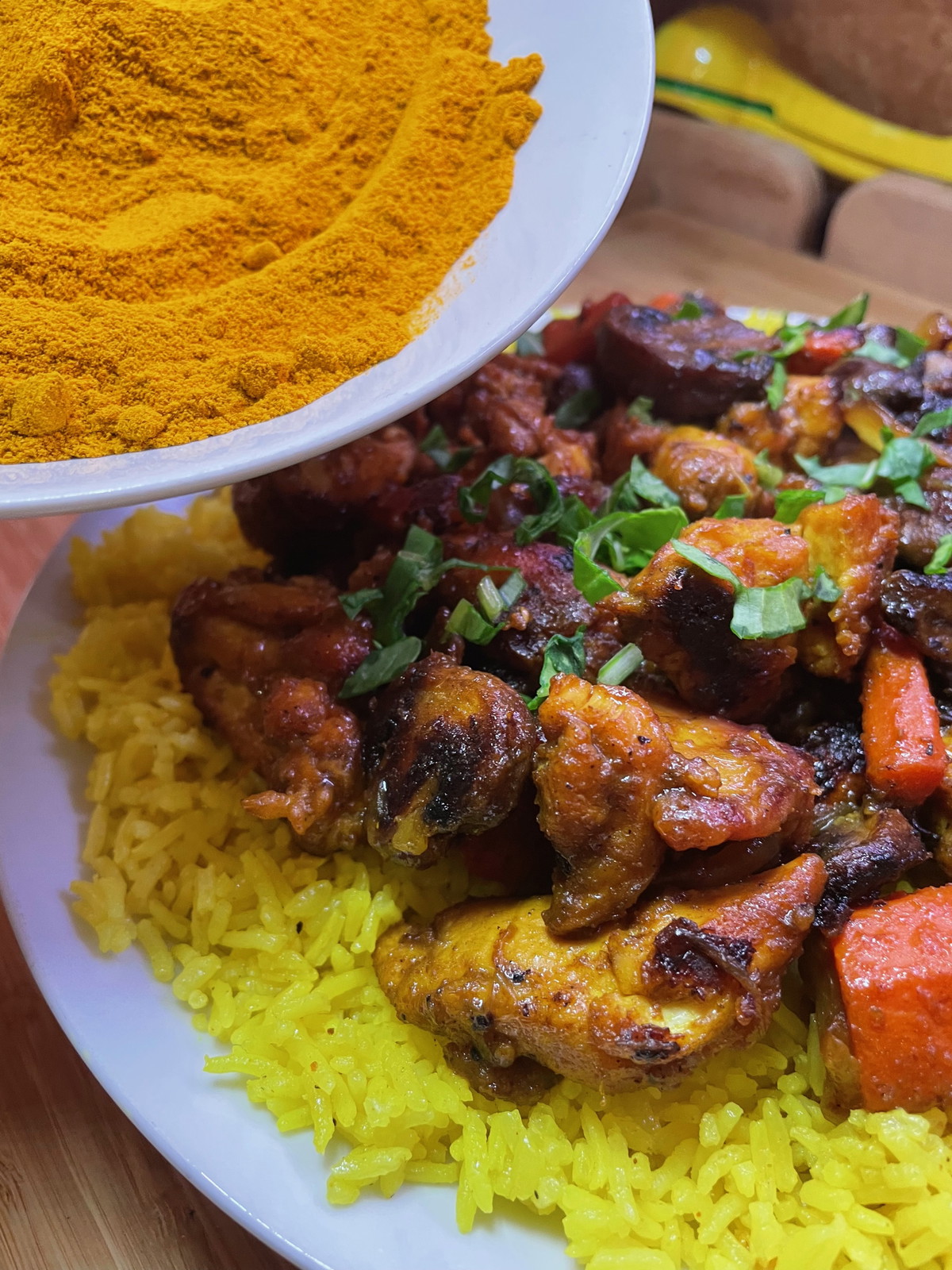 SAVORY TURMERIC CHICKEN & MUSHROOMS OVER RICE