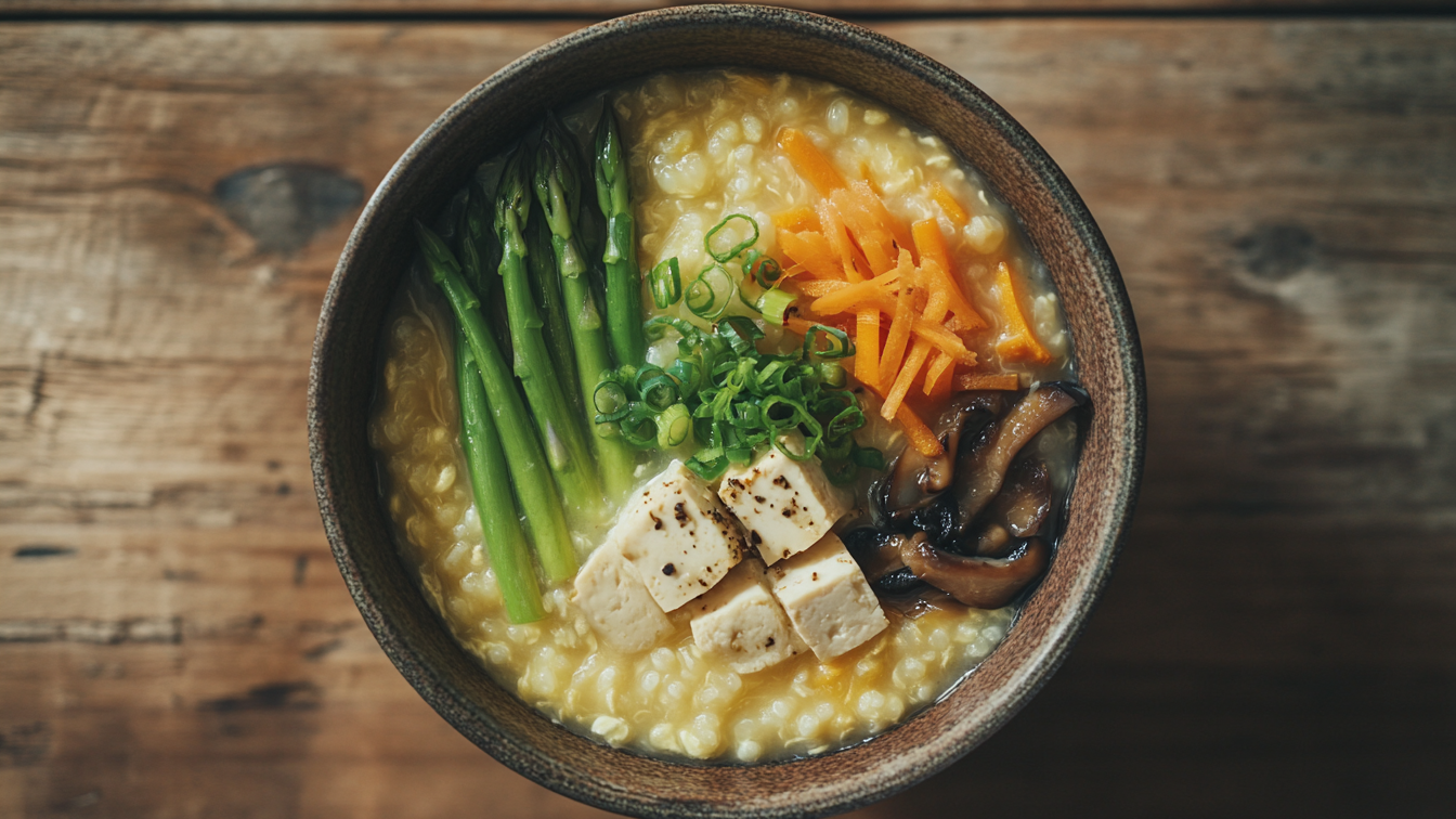 Image of Veganes Frühlings-Congee mit grünem Spargel