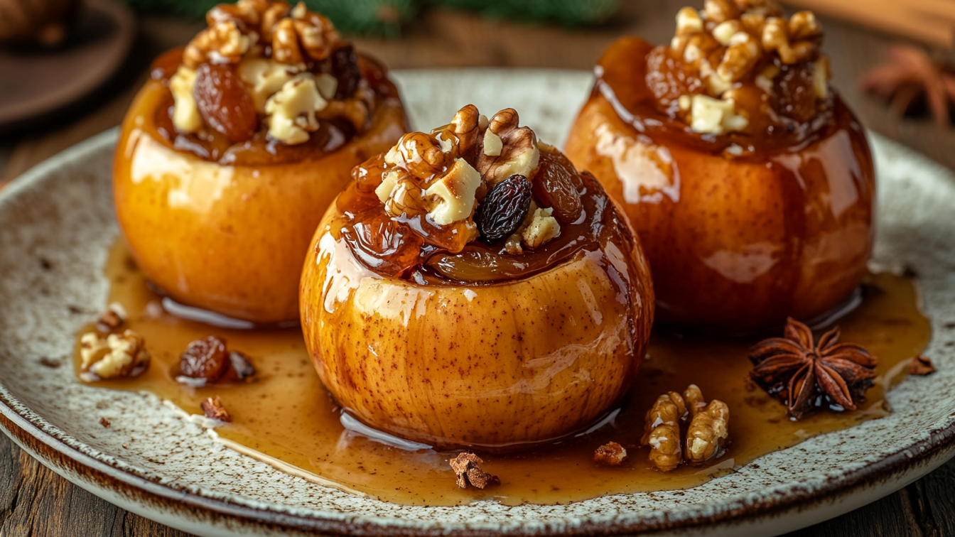 Image of Vegane Bratäpfel mit Marzipan-Nuss-Füllung und Ahorn-Zimt-Soße