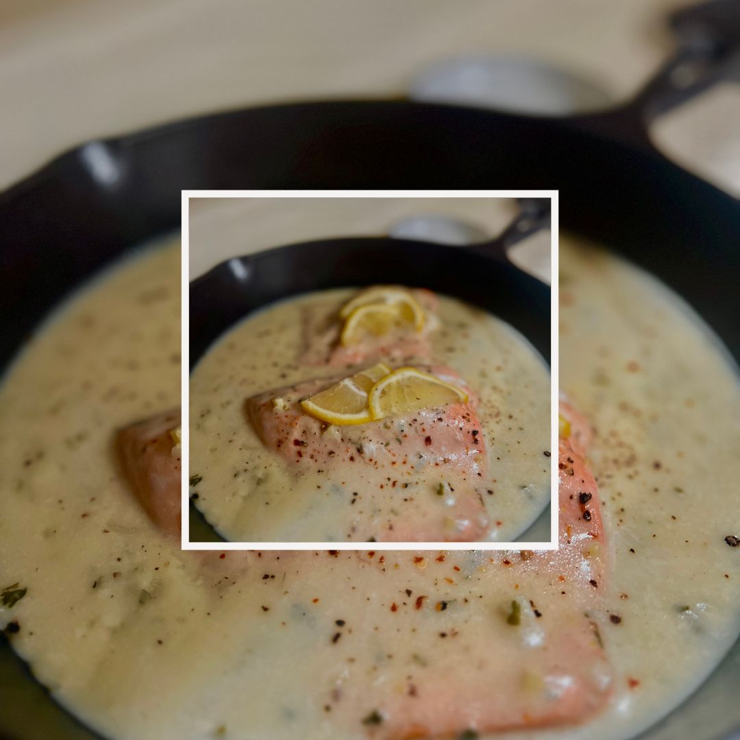 Creamy Lemon Butter Baked Salmon Skillet