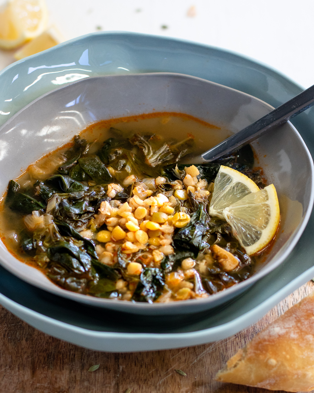 Silverbeet spinach and lentil soup