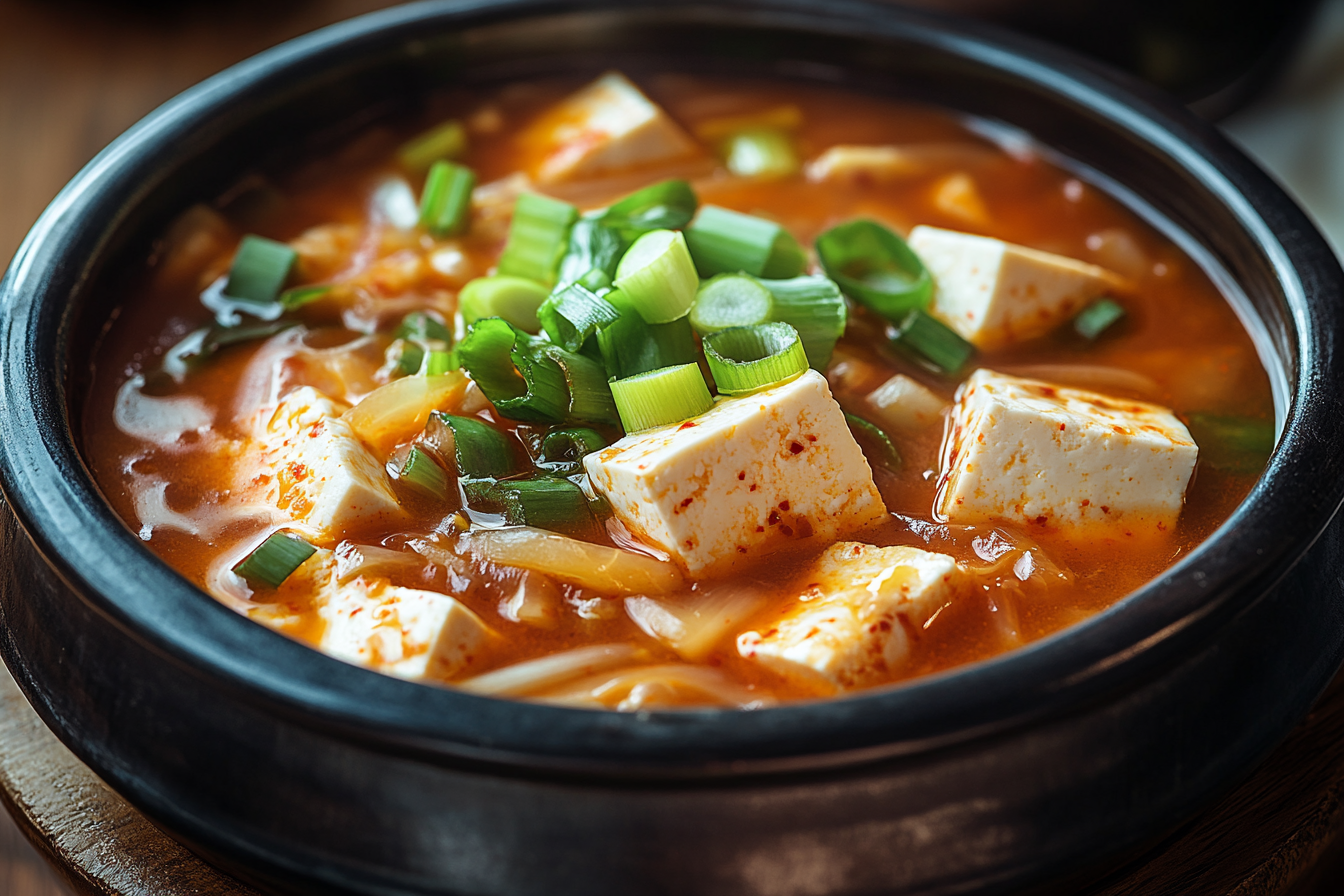 Wärmendes Kimchi-Jjigae – Der vegane koreanische Eintopf mit würzigem ...