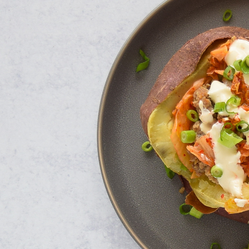Kimchi-Stuffed Japanese Sweet Potatoes with Savory Pork