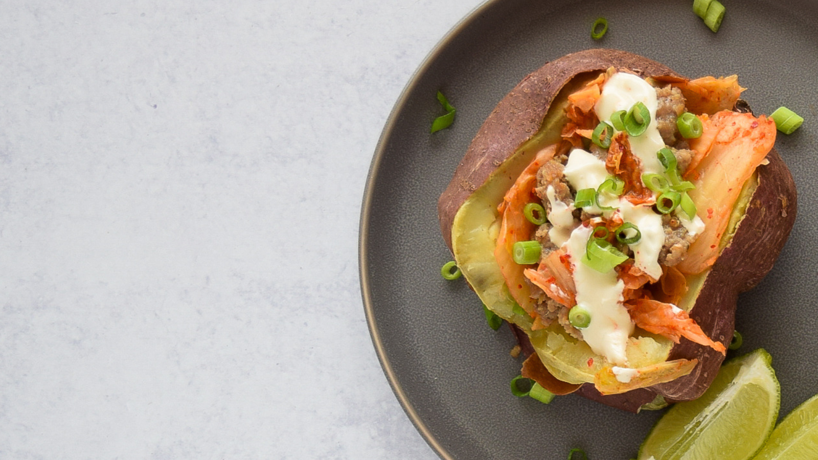 Image of Kimchi-Stuffed Japanese Sweet Potatoes with Savory Pork 