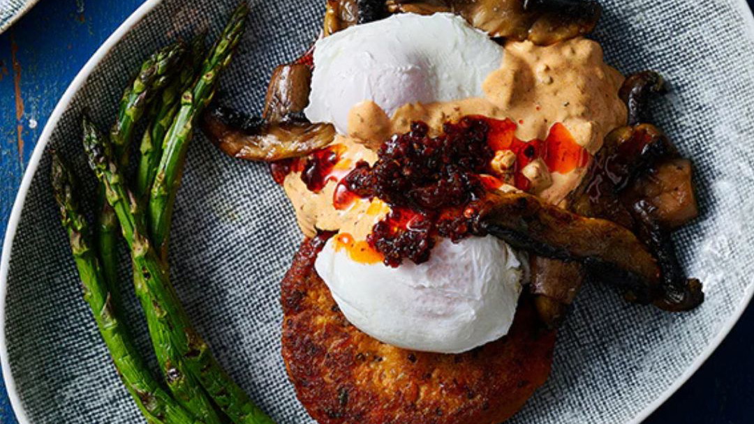 Image of Spicy Vegetarian Eggs Benedict with Chilli Crisp