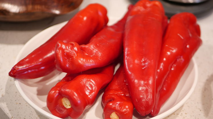 Image of Remove the seeds from the pointed sweet capsicum. Add to...