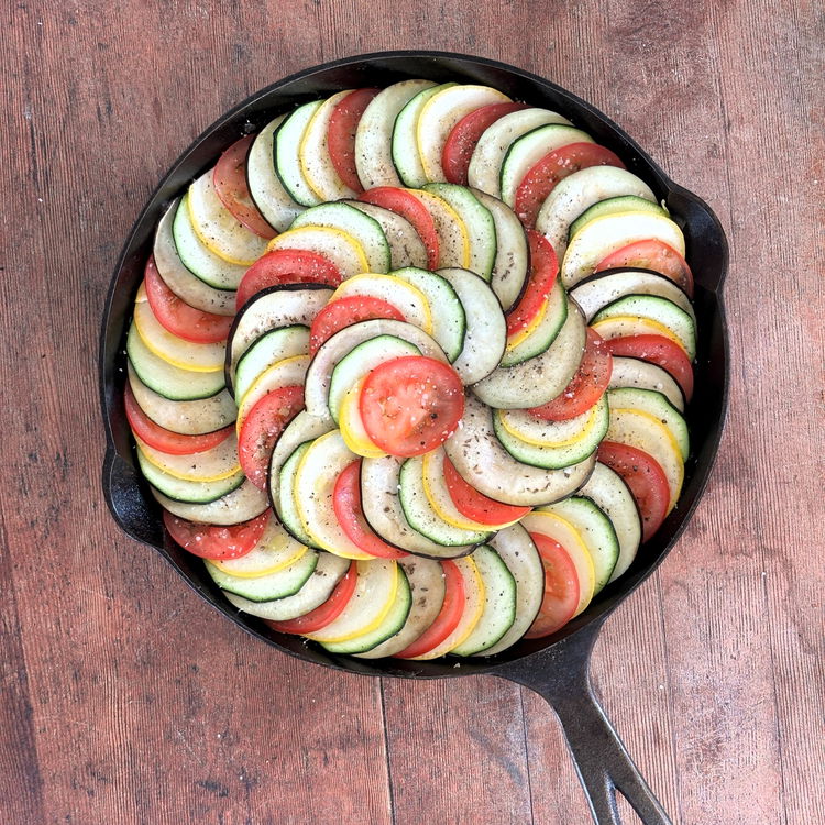 Image of Arrange the veggies in alternating slices, (refer to photo) on...