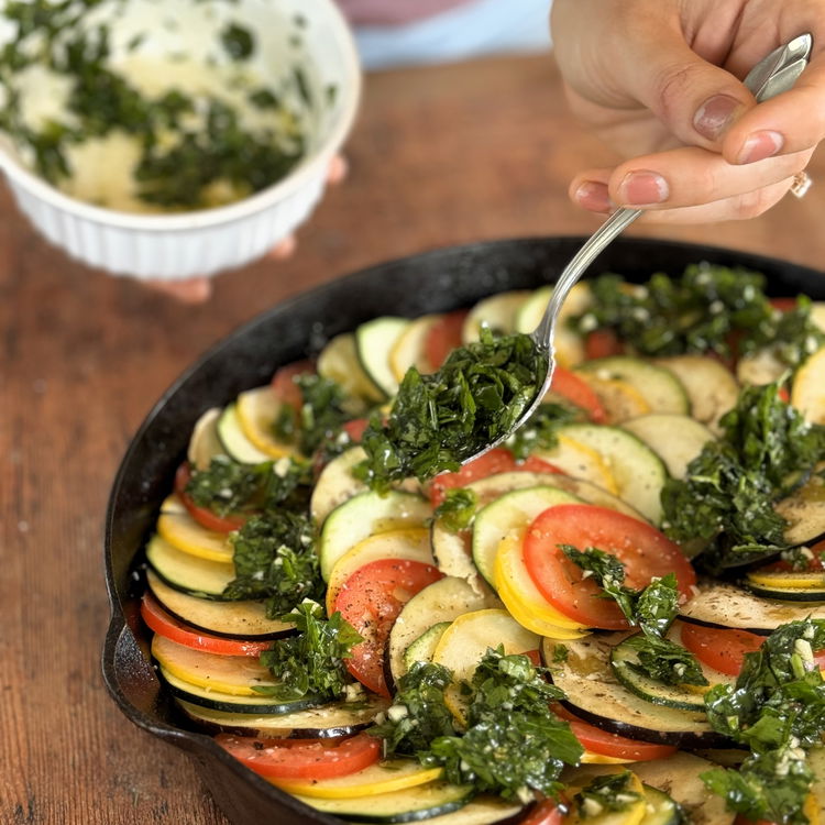 Image of For the infused oil, mix together the basil, garlic, parsley,...