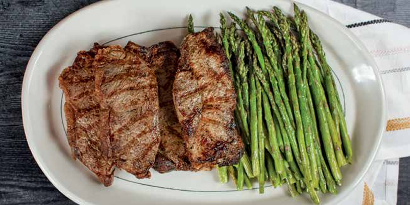 Grilled New York Strip Steaks with Asparagus