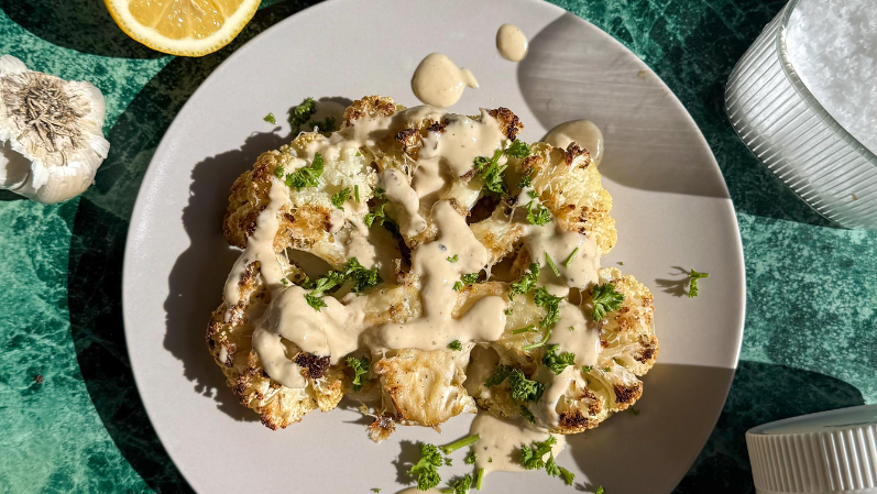 Image of Cauliflower Steaks with Lemon Tahini Sauce