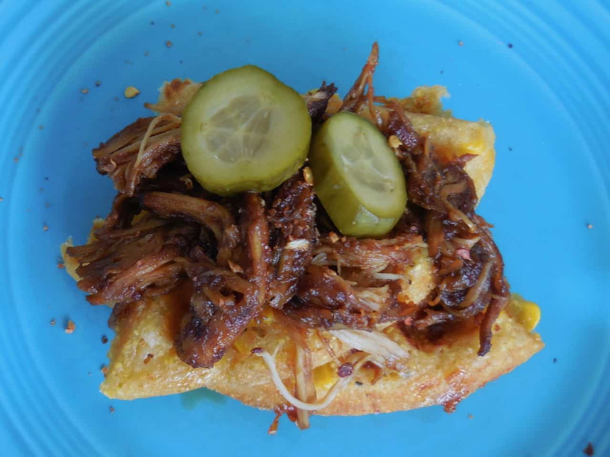 Cornbread Waffles with Pulled Pork and Quick Pickles