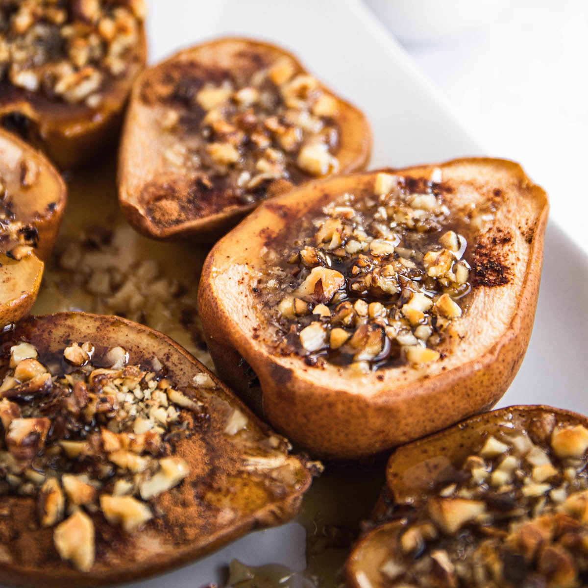 Roasted Pears with Walnuts and Pomegranate Balsamic Glaze