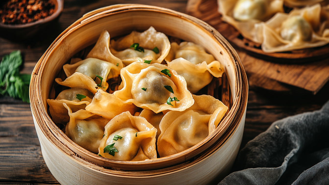 Image of Vegane Wantan Teigtaschen mit Umami-Füllung