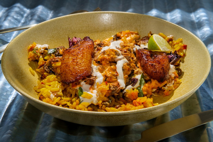 Jamaican Jerk Alligator Rice Bowl