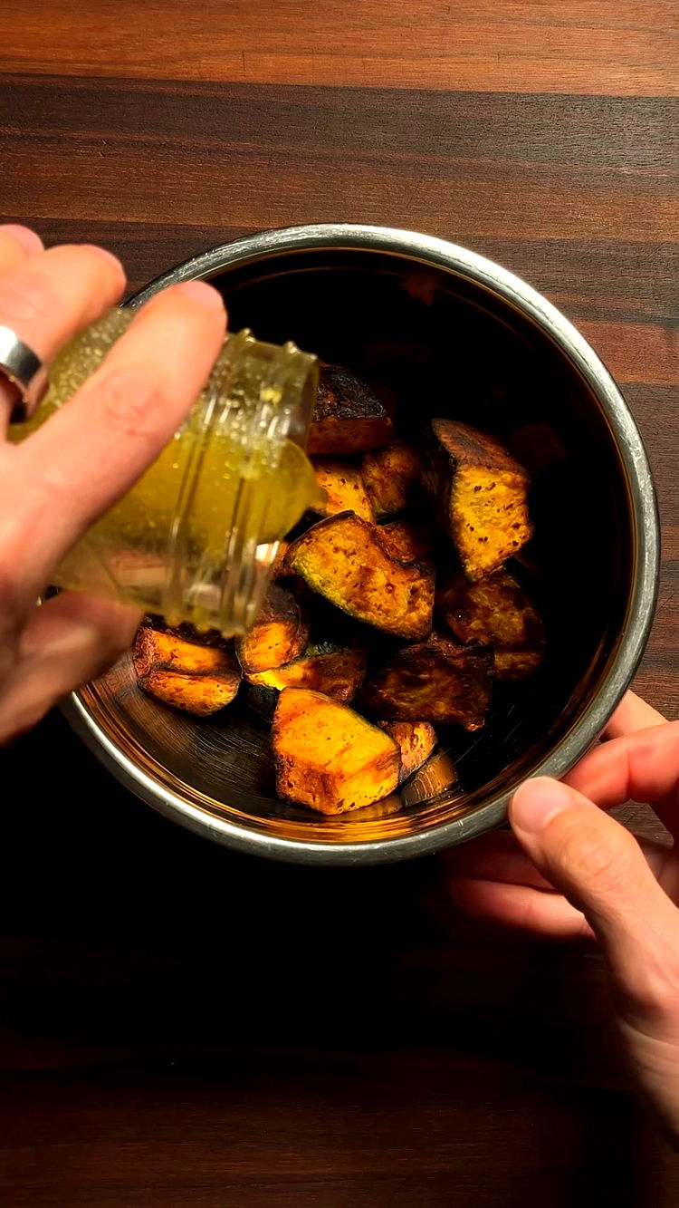 Image of Add 2-3 tablespoons of the infused butter to the pan.