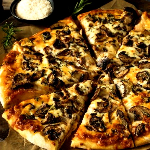 Image of mushroom gruyere thin crust pizza