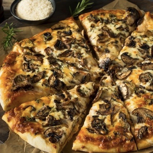 Image of mushroom gruyere thin crust pizza