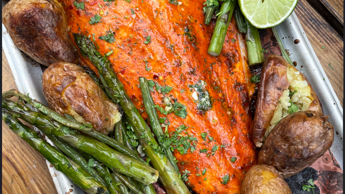 Image of Mexican Style Salmon with Crushed New Potatoes & Asparagus