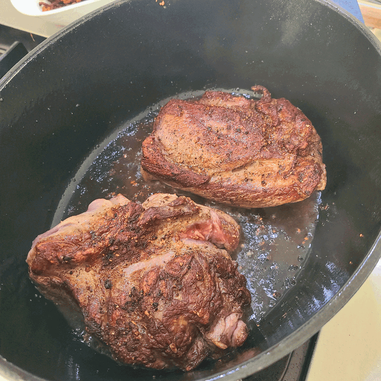Image of Season the buffalo generously with Chancy’s and sear/brown in the bacon grease, over medium-high heat, in the pan, about 4 minutes per side, before setting aside.