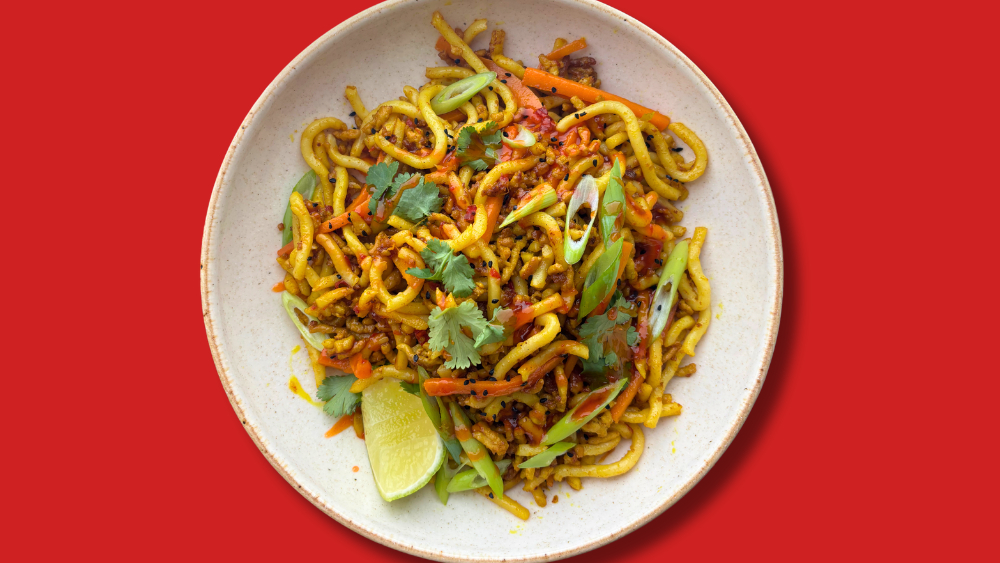 Image of Spicy Pork Stir Fry with Udon Noodles & Honey Sriracha