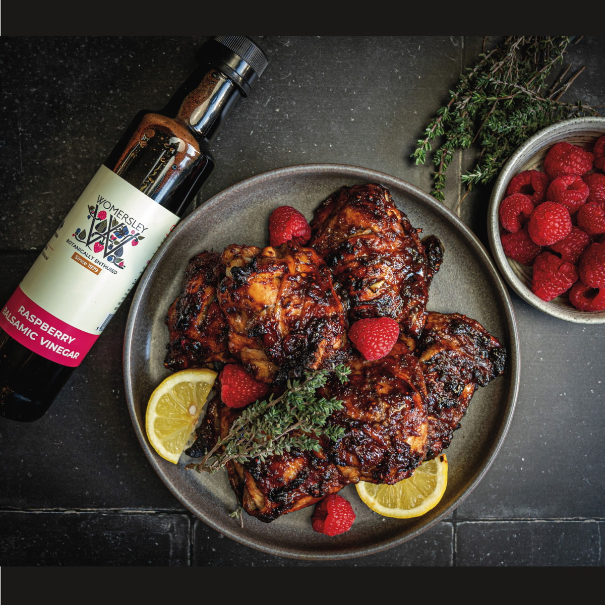 STICKY BALSAMIC BBQ CHICKEN WITH WOMERSLEY RASPBERRY BALSAMIC VINEGAR