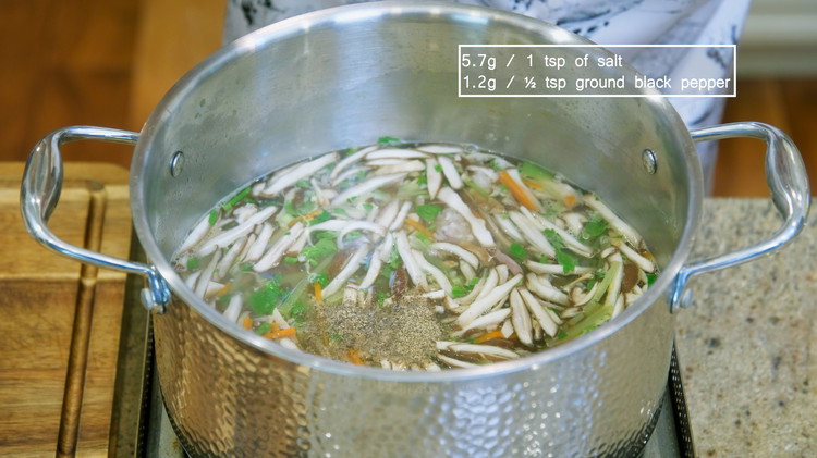 Image of Add 1 Tbsp of minced ginger, 1 Tbsp of minced garlic, and 2 Tbsps minced shallot. Season it with 1 tsp of salt and ½ tsp ground black pepper. The ham and store-bought stock contain different amounts of sodium; please...
